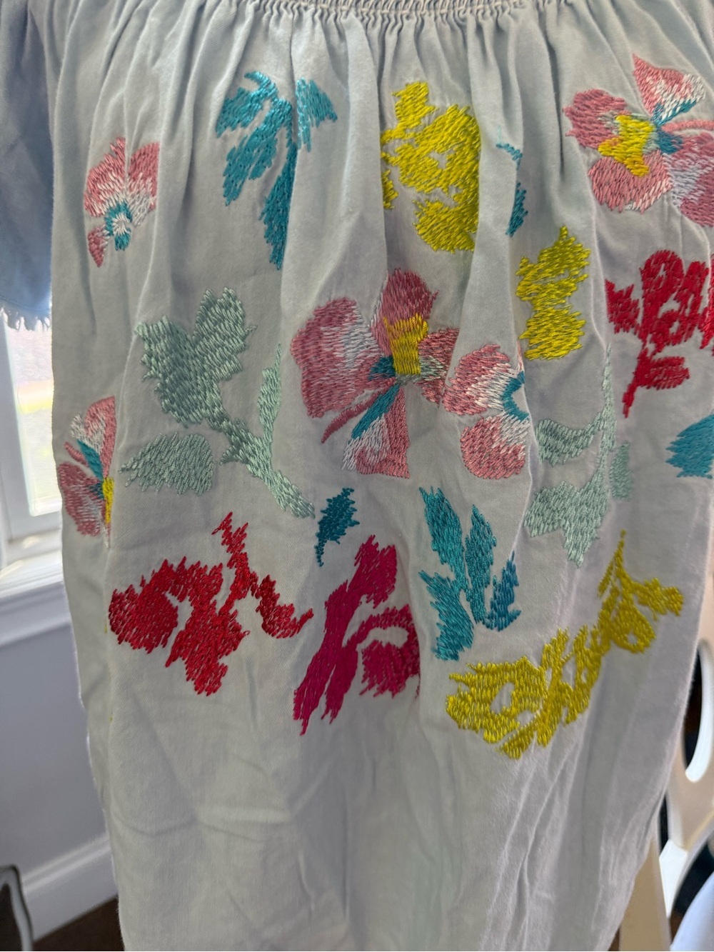 grand & greene Light Blue Embroidered Floral Smocked Top blouse size large - Picture 2 of 10